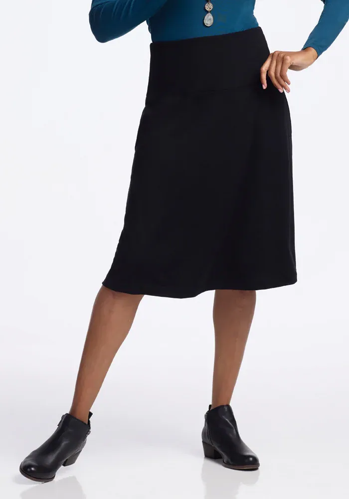 Marilyn Merino Wool Black Midi Skirt - A-Line Skirt with Pockets